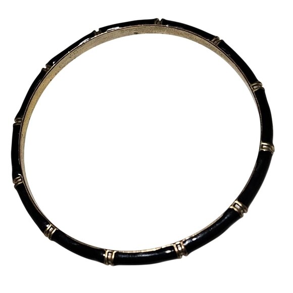 Elegant Black Gold Toned Bamboo Style Bangle Bracelet Minimalist Fashion Jewelry - Picture 2 of 4